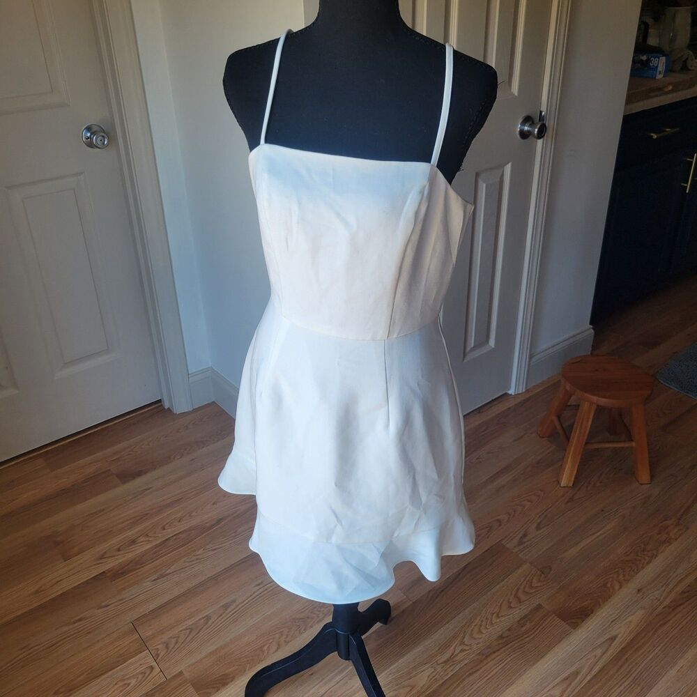 She + Sky White Sleeveless Square Neck Ruffle Hem Mini Dress Size S